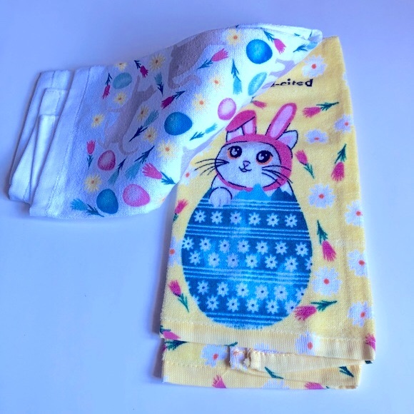 NEW Easter Kitchen Towels Let's Get Egg-cited SET OF 2 Towels Yellow White - Picture 7 of 16